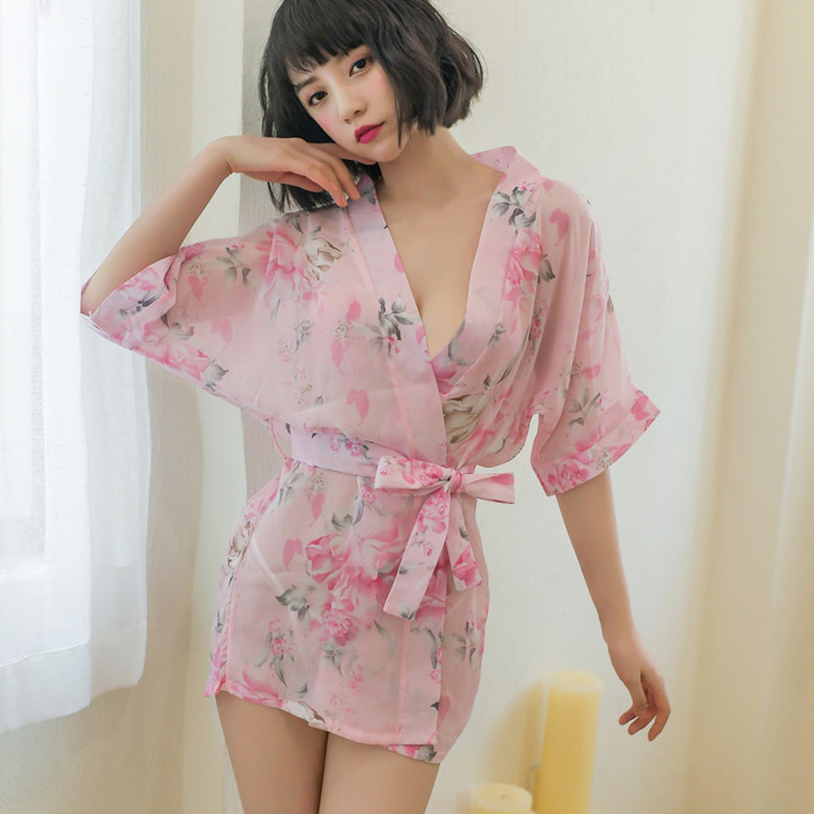 Yomorio Sexy Kimono Dress See Through Chiffon Lingerie Robe Floral Print Cover Up Top