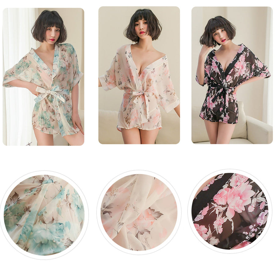 Yomorio Sexy Kimono Dress See Through Chiffon Lingerie Robe Floral Print Cover Up Top