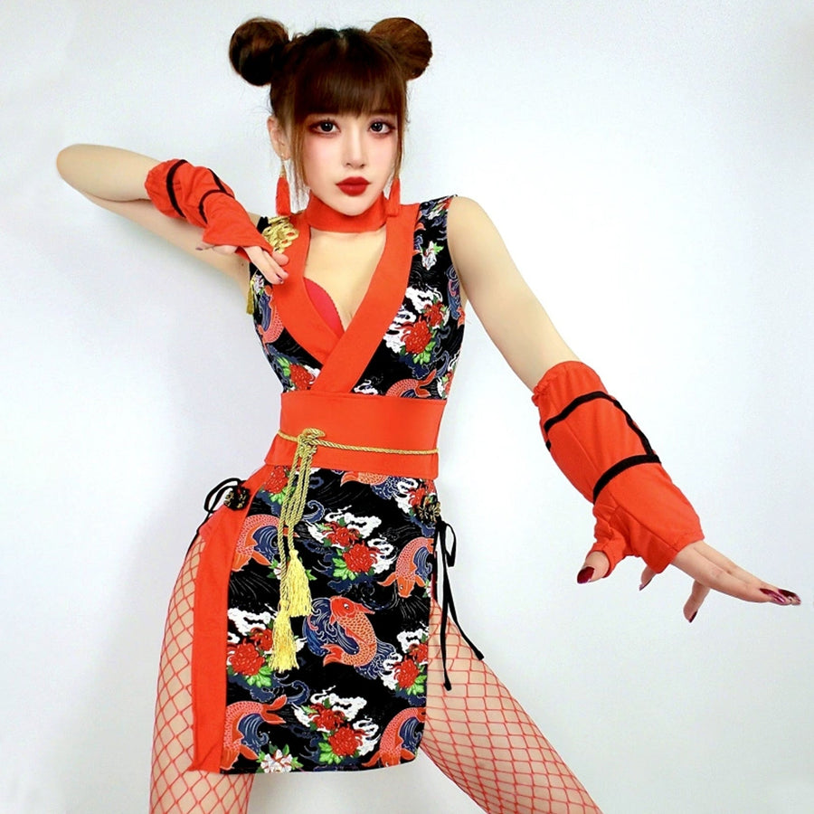 Yomorio Sexy Kimono Dress Japanese Anime Cosplay Costume Side Slit Asian Lingerie Dress