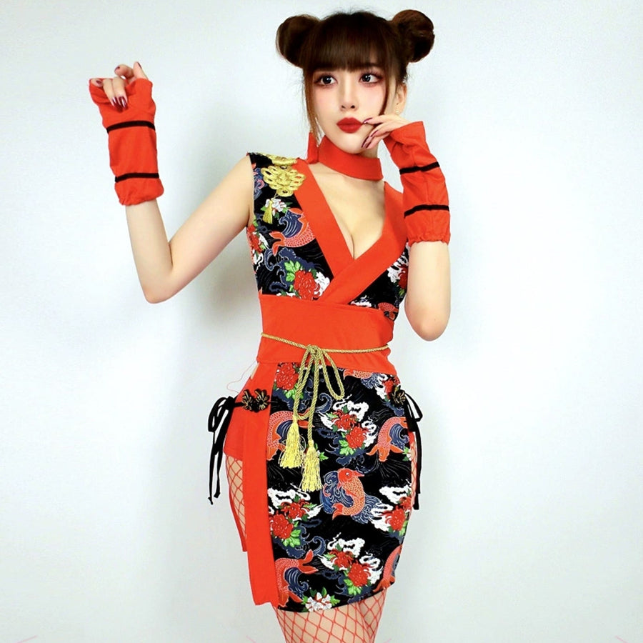 Yomorio Sexy Kimono Dress Japanese Anime Cosplay Costume Side Slit Asian Lingerie Dress
