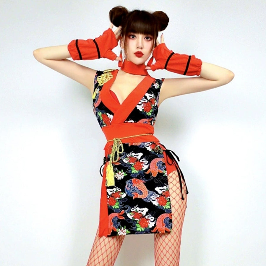 Yomorio Sexy Kimono Dress Japanese Anime Cosplay Costume Side Slit Asian Lingerie Dress