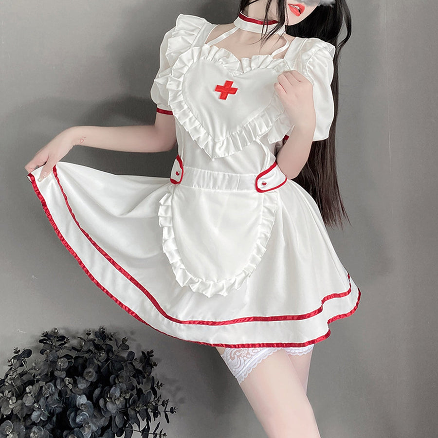 Yomorio Sexy Nurse Outfit Adult Hospital Nurse Cosplay Costume White Nurse Fancy Dress