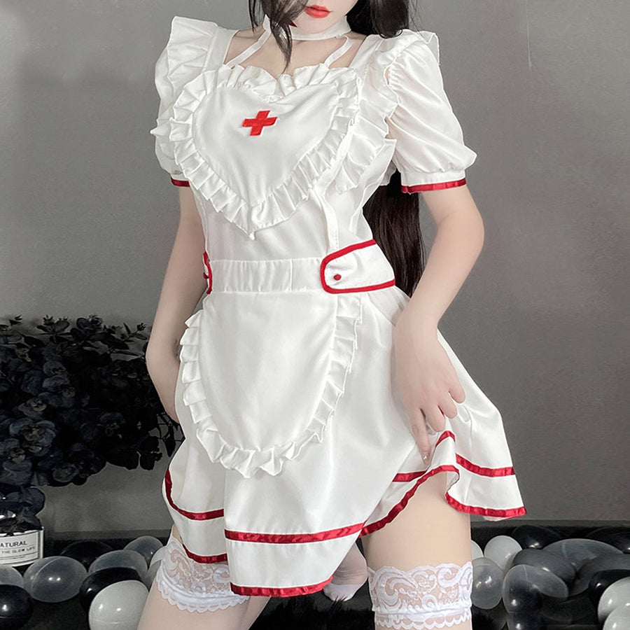 Yomorio Sexy Nurse Outfit Adult Hospital Nurse Cosplay Costume White Nurse Fancy Dress