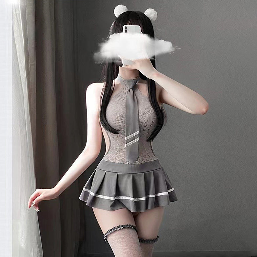 Grey Lace Cosplay Lingerie Dress