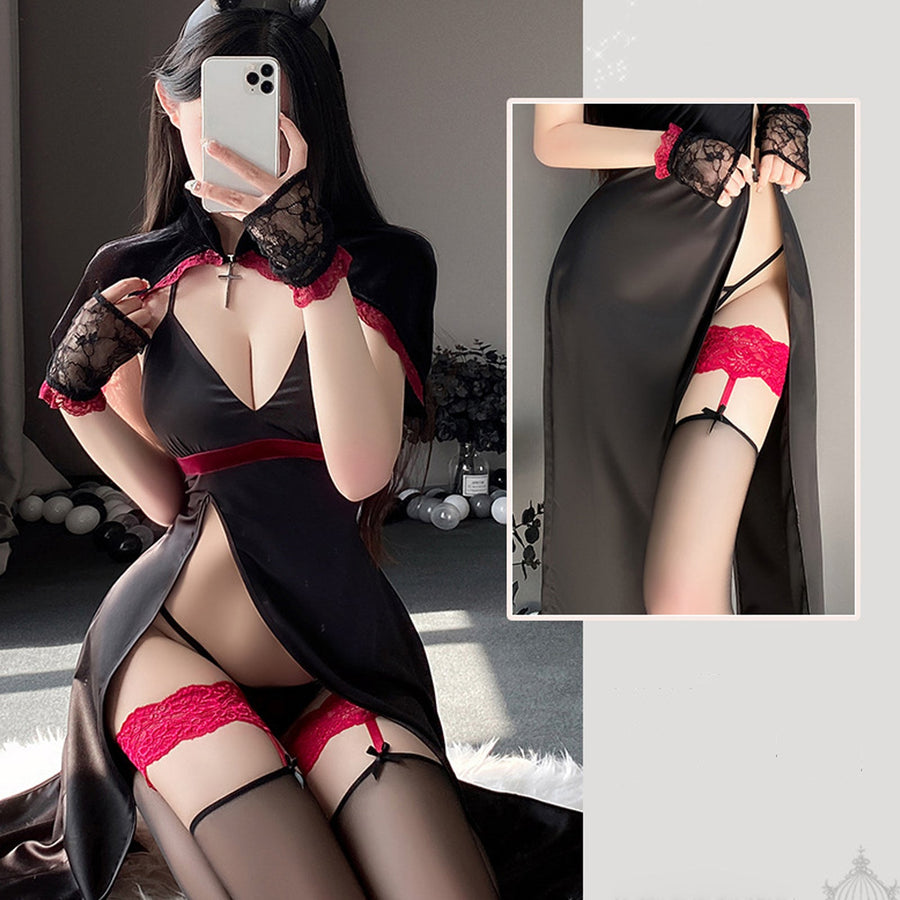 Yomorio Succubus Cosplay Outfit Devil Anime Costume Sexy High Slit Lingerie Dress