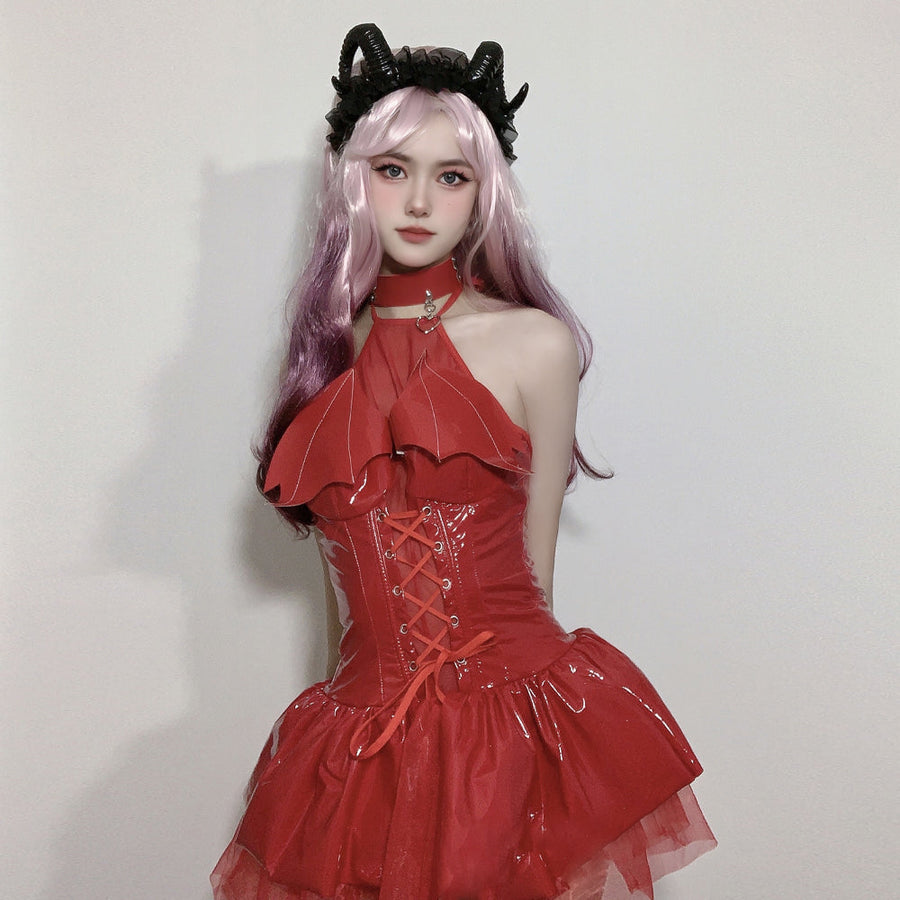 Sexy Latex Succubus Cosplay Costume Little Devil Anime Lingerie Gothic Demon Halloween Outfits