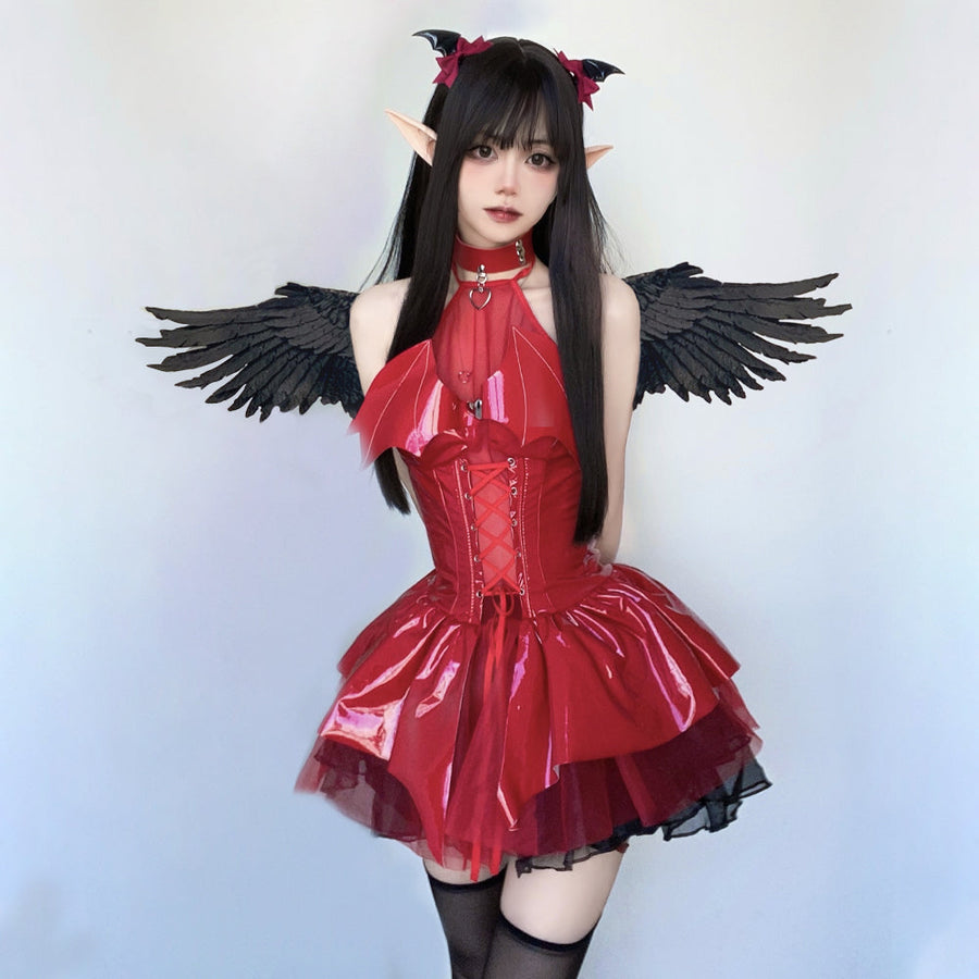 Sexy Latex Succubus Cosplay Costume Little Devil Anime Lingerie Gothic Demon Halloween Outfits