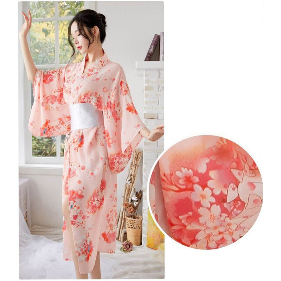 Yomorio Traditional Japanese Kimono Robe Floral Printed Long Yukata Costumes Pajamas